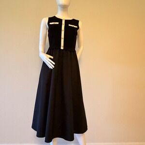 NWT Goelia Women's Black Knit Mixed Media Midi Dress Gold Buttons Sleeveless‎  S